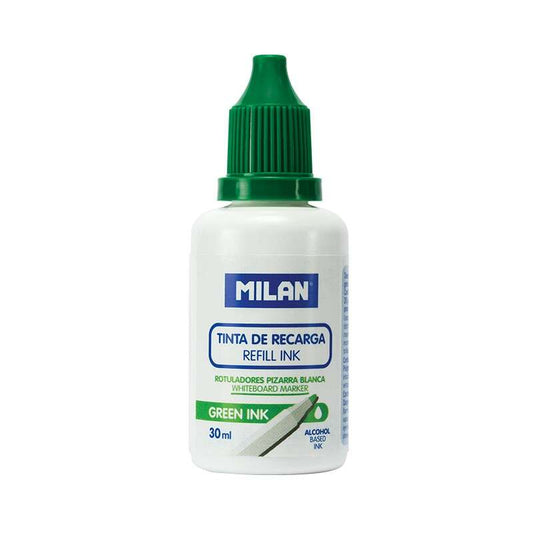 Milan Bote de Tinta para Rotuladores de Pizarra Blanca Recargables - Capacidad 30ml - Tinta a Base de Alcohol - Color Verde - Cantidad: 6