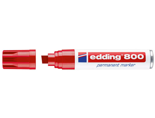 Edding 800 Rotulador Permanente - Punta Biselada - Trazo entre 4 y 12 mm. - Recargable - Secado Instantaneo - Color Rojo - Cantidad: 5