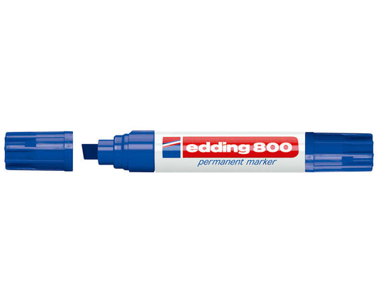 Edding 800 Rotulador Permanente - Punta Biselada - Trazo entre 4 y 12 mm. - Recargable - Secado Instantaneo - Color Azul - Cantidad: 5