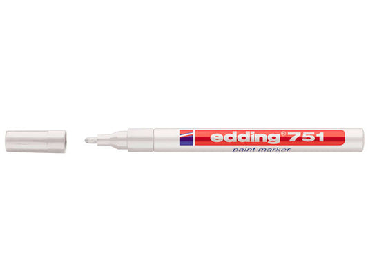 Edding 751 Rotulador Permanente - Punta Redonda - Trazo entre 1 y 2 mm. - Tinta Opaca - Secado Rapido - Color Blanco - Cantidad: 10