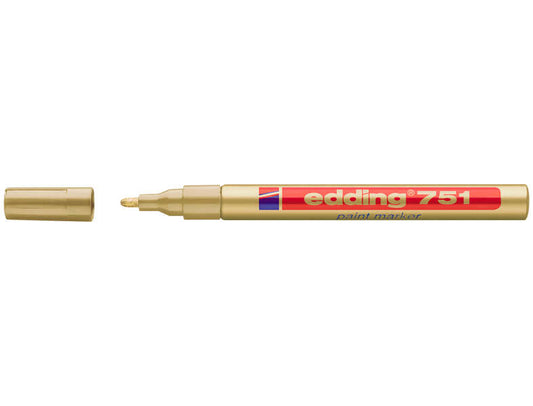 Edding 751 Rotulador Permanente - Punta Redonda - Trazo entre 1 y 2 mm. - Tinta Opaca - Secado Rapido - Color Oro - Cantidad: 10