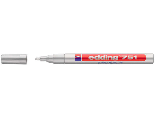 Edding 751 Rotulador Permanente - Punta Redonda - Trazo entre 1 y 2 mm. - Tinta Opaca - Secado Rapido - Color Plata - Cantidad: 10