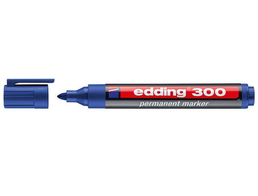 Edding 300 Rotulador Permanente - Punta Redonda - Trazo entre 1.5 y 3 mm. - Tinta Casi Inodora - Capuchon con Clip - Secado Rapido - Color Azul - Cantidad: 10