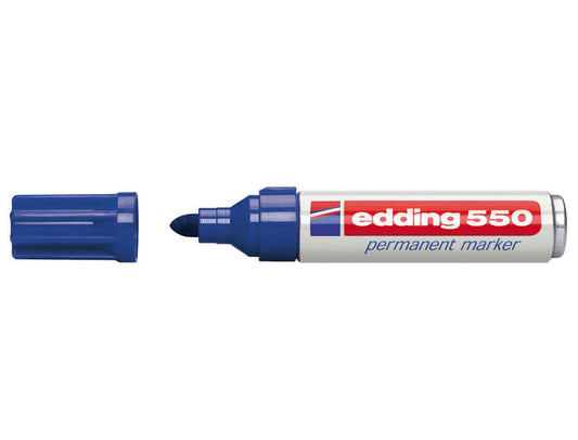 Edding 550 Rotulador Permanente - Punta Redonda - Trazo entre 3 y 4 mm. - Recargable - Secado Rapido - Color Azul - Cantidad: 10
