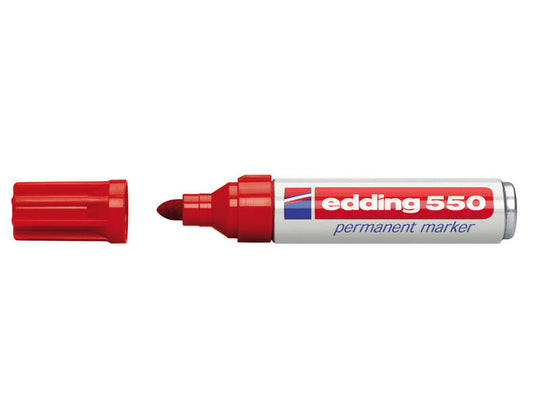 Edding 550 Rotulador Permanente - Punta Redonda - Trazo entre 3 y 4 mm. - Recargable - Secado Rapido - Color Rojo - Cantidad: 10