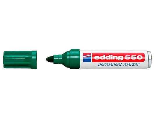 Edding 550 Rotulador Permanente - Punta Redonda - Trazo entre 3 y 4 mm. - Recargable - Secado Rapido - Color Verde - Cantidad: 10