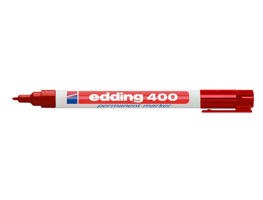 Edding 400 Rotulador Permanente - Punta Redonda - Trazo 1 mm. - Recargable - Secado Rapido - Color Rojo - Cantidad: 10