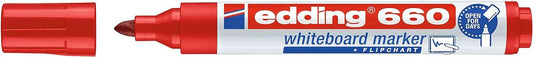 Edding 660 Rotulador para Pizarra Blanca - Punta Redonda - Trazo entre 1.5 y 3 mm. - Tinta Pigmentada - Recargable - Borrable en Seco - Color Rojo - Cantidad: 10