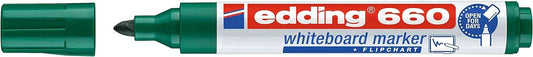 Edding 660 Rotulador para Pizarra Blanca - Punta Redonda - Trazo entre 1.5 y 3 mm. - Tinta Pigmentada - Recargable - Borrable en Seco - Color Verde - Cantidad: 10