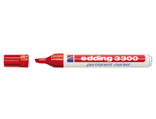 Edding 3300 Rotulador Permanente - Punta Biselada - Trazo entre 1 y 5 mm. - Tinta Casi Inodora - Secado Rapido - Color Rojo - Cantidad: 10