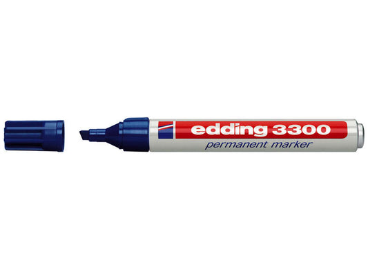Edding 3300 Rotulador Permanente - Punta Biselada - Trazo entre 1 y 5 mm. - Tinta Casi Inodora - Secado Rapido - Color Azul - Cantidad: 10