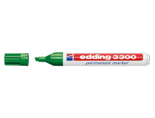 Edding 3300 Rotulador Permanente - Punta Biselada - Trazo entre 1 y 5 mm. - Tinta Casi Inodora - Secado Rapido - Color Verde - Cantidad: 10
