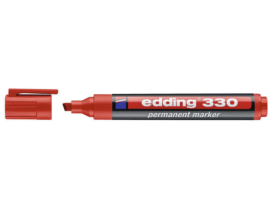 Edding 330 Rotulador Permanente - Punta Biselada - Trazo entre 1 y 5 mm. - Tinta casi Inodora - Capuchon con Clip - Secado Rapido - Color Rojo - Cantidad: 10
