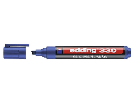 Edding 330 Rotulador Permanente - Punta Biselada - Trazo entre 1 y 5 mm. - Tinta casi Inodora - Capuchon con Clip - Secado Rapido - Color Azul - Cantidad: 10