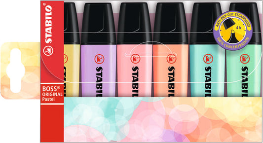 Stabilo Boss 70 Pastel Pack de 6 Rotuladores Marcadores Fluorescentes - Trazo entre 2 y 5mm - Recargable - Tinta con Base de Agua