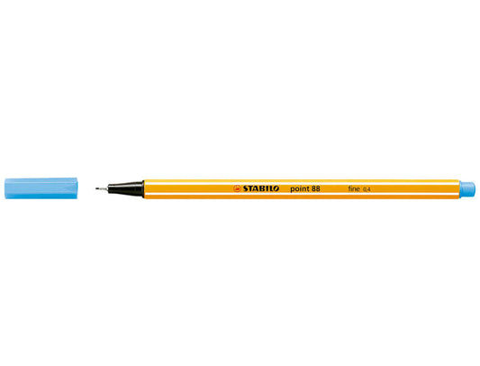 Stabilo Point 88 Rotulador de Punta Fina de Fibra - Trazo de 0.4 mm - Tinta con Base de Agua - Color Azul Celeste - Cantidad: 10