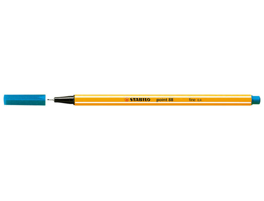Stabilo Point 88 Rotulador de Punta Fina de Fibra - Trazo de 0.4 mm - Tinta con Base de Agua - Color Azul Turquesa - Cantidad: 10