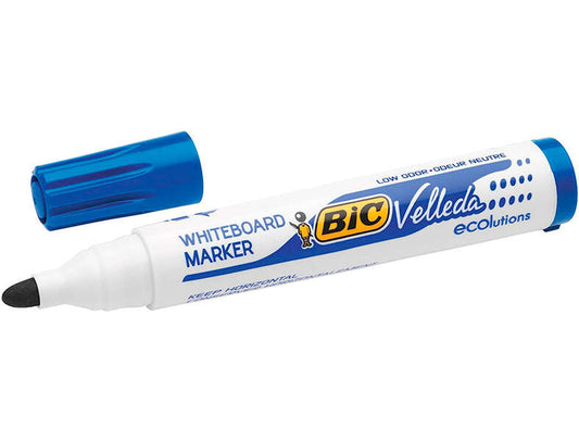 Bic Velleda 1701 ECOlutions Marcadores para Pizarra - Punta Redonda - Trazo de 1.5 mm - Tinta con Base de Alcohol - Ecologico - Borrado Optimo - Color Azul - Cantidad: 12