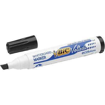Bic Velleda 1751 ECOlutions Marcadores para Pizarra - Punta Biselada - Trazo entre 3mm y 5.5mm - Tinta con Base de Alcohol - Ecologico - Borrado Optimo - Color Negro - Cantidad: 12