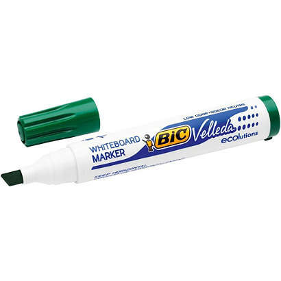 Bic Velleda 1751 ECOlutions Marcadores para Pizarra - Punta Biselada - Trazo entre 3mm y 5.5mm - Tinta con Base de Alcohol - Ecologico - Borrado Optimo - Color Verde - Cantidad: 12