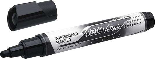 Bic Velleda Liquid Ink Marcador para Pizarra - Punta Media - Trazo 2.3mm - Tinta Liquida con Base de Alcohol - Color Negro - Cantidad: 12