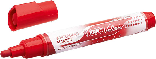 Bic Velleda Liquid Ink Marcador para Pizarra - Punta Media - Trazo 2.3mm - Tinta Liquida con Base de Alcohol - Color Rojo - Cantidad: 12