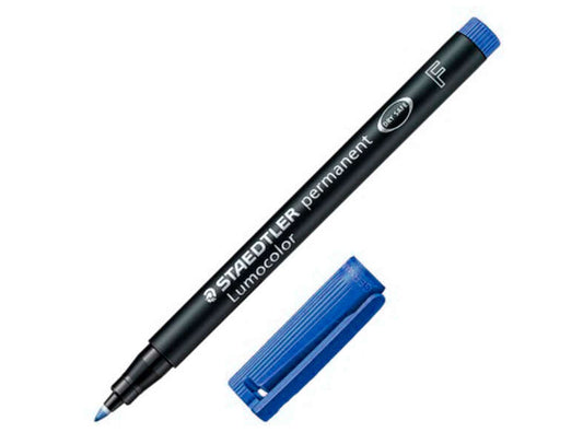 Staedtler Lumocolor 318 Rotulador Permanente - Punta Fina Redonda - Trazo 0.6mm - Capuchon con Clip - Secado Rapido - Color Azul - Cantidad: 10