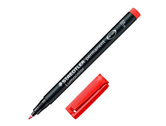 Staedtler Lumocolor 318 Rotulador Permanente - Punta Fina Redonda - Trazo 0.6mm - Capuchon con Clip - Secado Rapido - Color Rojo - Cantidad: 10