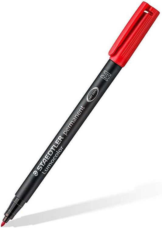Staedtler Lumocolor 317 Rotulador Permanente - Punta Media Redonda - Trazo 1mm Aprox - Capuchon con Clip - Secado Rapido - Color Rojo - Cantidad: 10