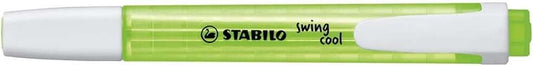 Stabilo Swing Cool Marcador Fluorescente - Cuerpo Plano - Punta Biselada - Trazo entre 1 y 4mm - Tinta con Base de Agua - Antisecado - Color Verde - Cantidad: 10