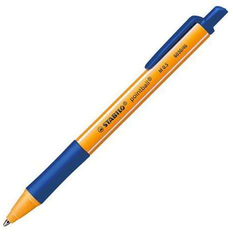 Stabilo Pointball Boligrafo Retractil - Punta de 1mm - Tinta con Base de Aceite - Recargable - 79% Plastico Reciclado - Grip Antideslizante - Color Azul - Cantidad: 10