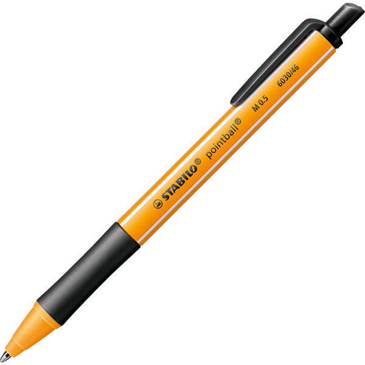 Stabilo Pointball Boligrafo Retractil - Punta de 1mm - Tinta con Base de Aceite - Recargable - 79% Plastico Reciclado - Grip Antideslizante - Color Negro - Cantidad: 10