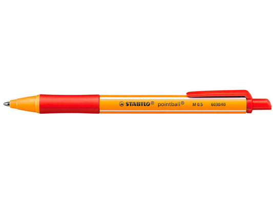 Stabilo Pointball Boligrafo Retractil - Punta de 1mm - Tinta con Base de Aceite - Recargable - 79% Plastico Reciclado - Grip Antideslizante - Color Rojo - Cantidad: 10