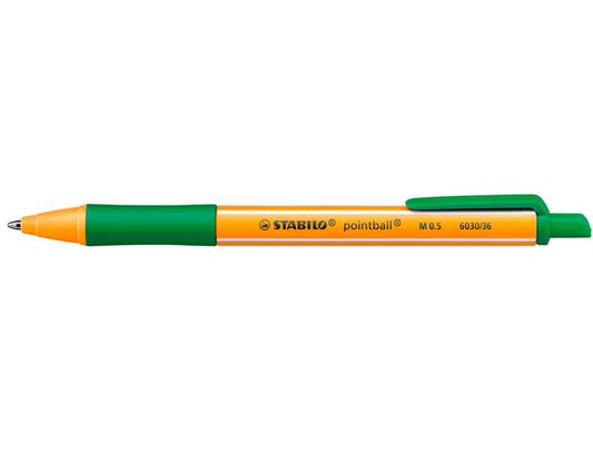 Stabilo Pointball Boligrafo Retractil - Punta de 1mm - Tinta con Base de Aceite - Recargable - 79% Plastico Reciclado - Grip Antideslizante - Color Verde - Cantidad: 10