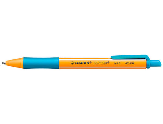 Stabilo Pointball Boligrafo Retractil - Punta de 1mm - Tinta con Base de Aceite - Recargable - 79% Plastico Reciclado - Grip Antideslizante - Color Turquesa - Cantidad: 10