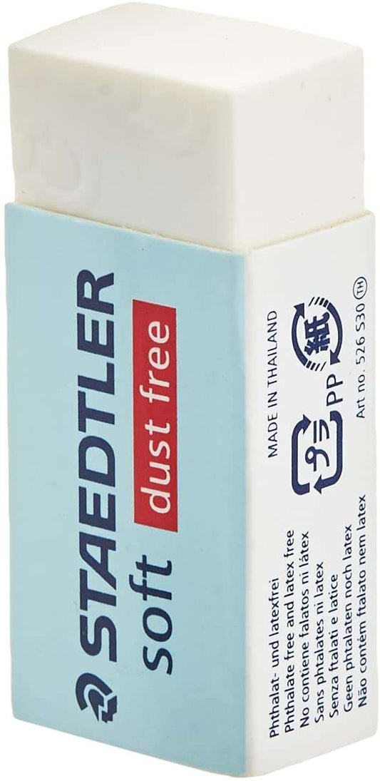 Staedtler Soft 526 S30 Goma de Borrar - Plastico - Maxima Limpieza - Faja Protectora - No Decolora el Papel - Color Blanco - Cantidad: 30
