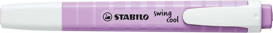 Stabilo Swing Cool Pastel Marcador Fluorescente - Cuerpo Plano - Punta Biselada - Trazo entre 1 y 4mm - Tinta con Base de Agua - Color Brisa Violeta - Cantidad: 10