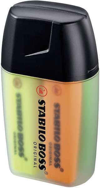 Stabilo Boss Pack de 4 Marcadores Fluorescentes - Trazo entre 2 y 5mm - Recargable - Tinta con Base de Agua - Estuche de Plastico Duro - Colores Surtidos