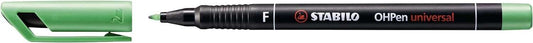 Stabilo OHPen Rotulador Permanente - Punta Fina - Trazo de 0.7mm - Agarre Antideslizante - Tapon Ventilado - Color Verde - Cantidad: 10