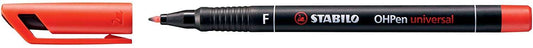 Stabilo OHPen Rotulador Permanente - Punta Fina - Trazo de 0.7mm - Agarre Antideslizante - Tapon Ventilado - Color Rojo - Cantidad: 10