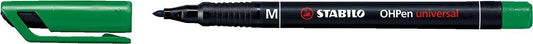 Stabilo OHPen Rotulador Permanente - Punta Media - Trazo de 1mm - Agarre Antideslizante - Tapon Ventilado - Color Verde - Cantidad: 10