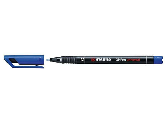 Stabilo OHPen Rotulador Permanente - Punta Media - Trazo de 1mm - Agarre Antideslizante - Tapon Ventilado - Color Azul - Cantidad: 10
