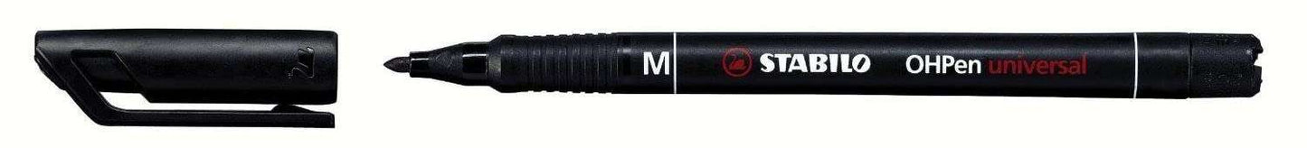 Stabilo OHPen Rotulador Permanente - Punta Media - Trazo de 1mm - Agarre Antideslizante - Tapon Ventilado - Color Negro - Cantidad: 10
