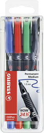 Stabilo OHPen Pack de 4 Rotuladores Permanentes - Punta Media - Trazo de 1mm - Agarre Antideslizante - Tapon Ventilado - Colores Surtidos