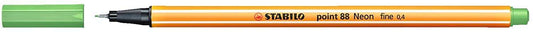 Stabilo Point 88 Rotulador de Punta Fina de Fibra - Trazo de 0.4 mm - Tinta con Base de Agua - Color Verde Neon - Cantidad: 10