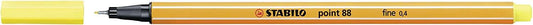 Stabilo Point 88 Rotulador de Punta Fina de Fibra - Trazo de 0.4 mm - Tinta con Base de Agua - Color Amarillo Limon - Cantidad: 10