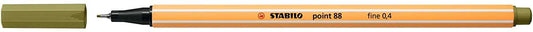Stabilo Point 88 Rotulador de Punta Fina de Fibra - Trazo de 0.4 mm - Tinta con Base de Agua - Color Verde Barro - Cantidad: 10