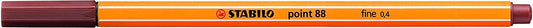 Stabilo Point 88 Rotulador de Punta Fina de Fibra - Trazo de 0.4 mm - Tinta con Base de Agua - Color Siena - Cantidad: 10