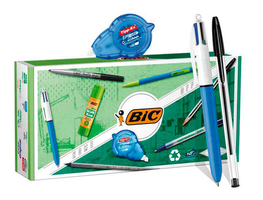 Bic Office ECOlutions Pack de Oficina 9 Piezas - Boligrafos + Portaminas + Lapiz + Rotulador + Pegam