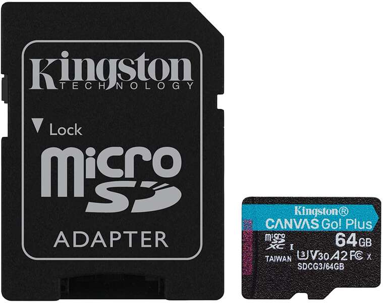 Kingston Tarjeta Micro SDXC 64GB UHS-I U3 V30 Clase 10 170MB/s Canvas Go Plus con Adaptador